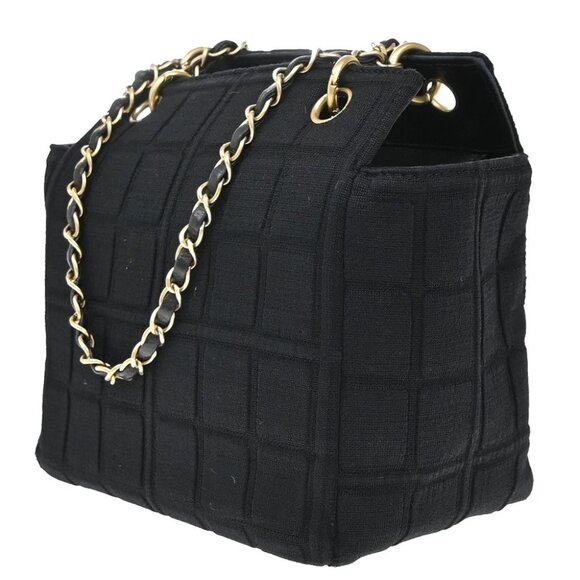 CHANEL CC Logo Chocolate Bar Shoulder Bag Canvas Leather Black GHW Italy - Picture 4 of 14